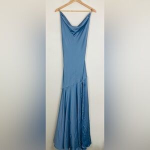 Birdy Grey pale slightly dusty blue colored cowl neck slip dress tie back. XXL